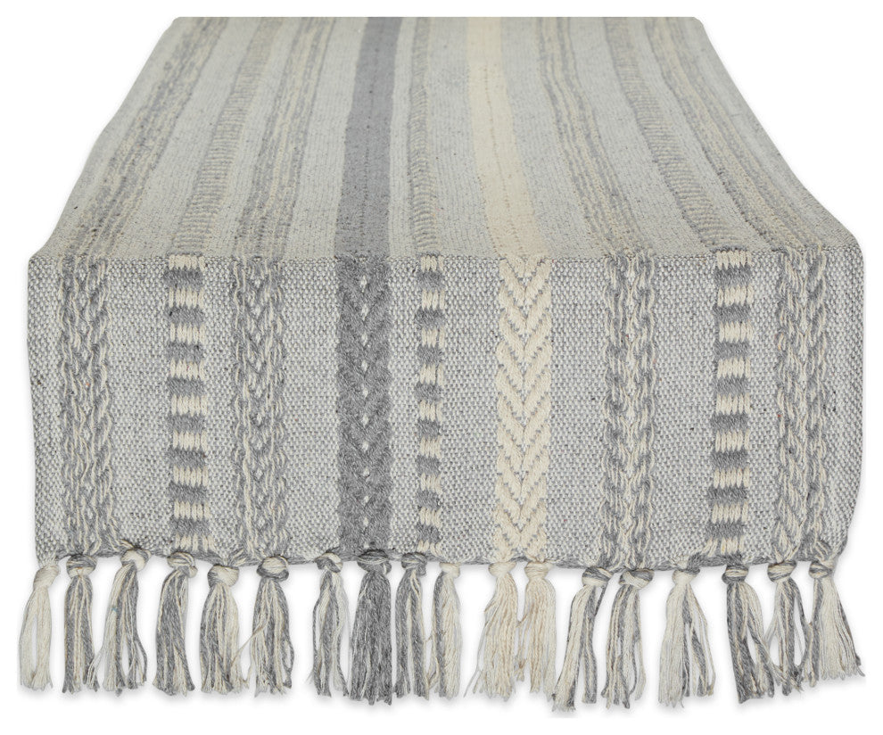 Cool Gray Braided Stripe Table Runner 15x108
