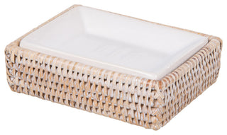 La Jolla Rattan Rectangular Soap Dish, White Wash