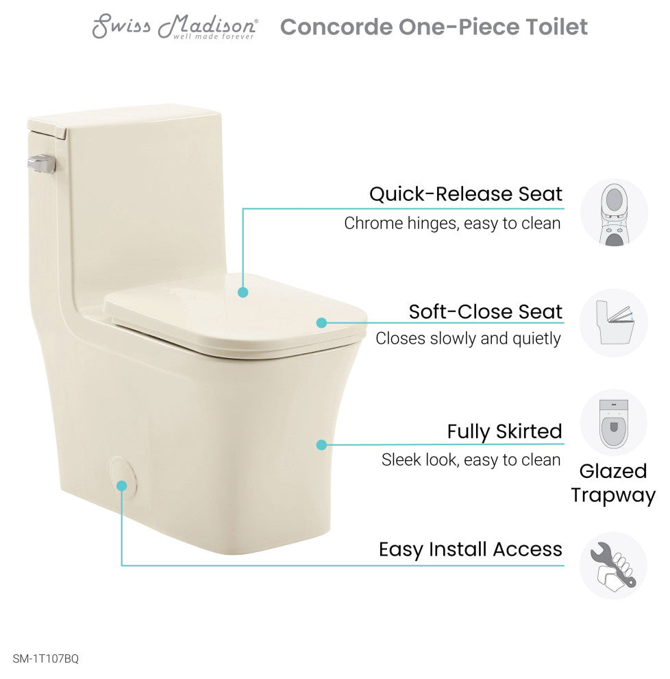 Concorde One Piece Square Left Side Flush Handle Toilet 1.28 gpf, Bisque