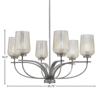 Cavella 6-Light Chandelier, Graphite, 5" Silver Textured Glass