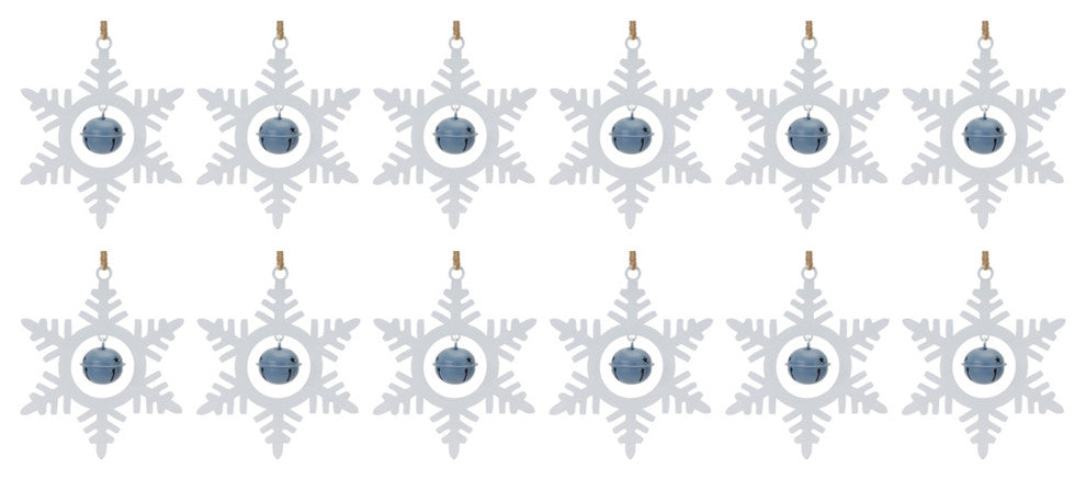 Metal Snowflake With Bell Ornament, Set of 12