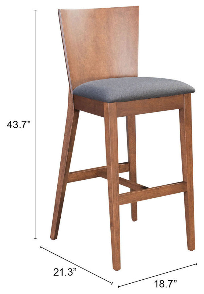 Ambrose Bar Chair, Set of 2 Walnut & Gray