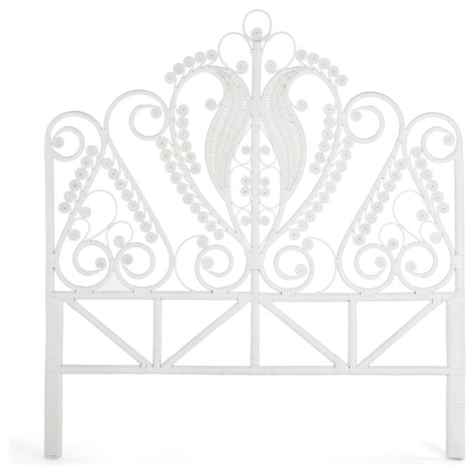 Peacock Rattan Headboard, White, King