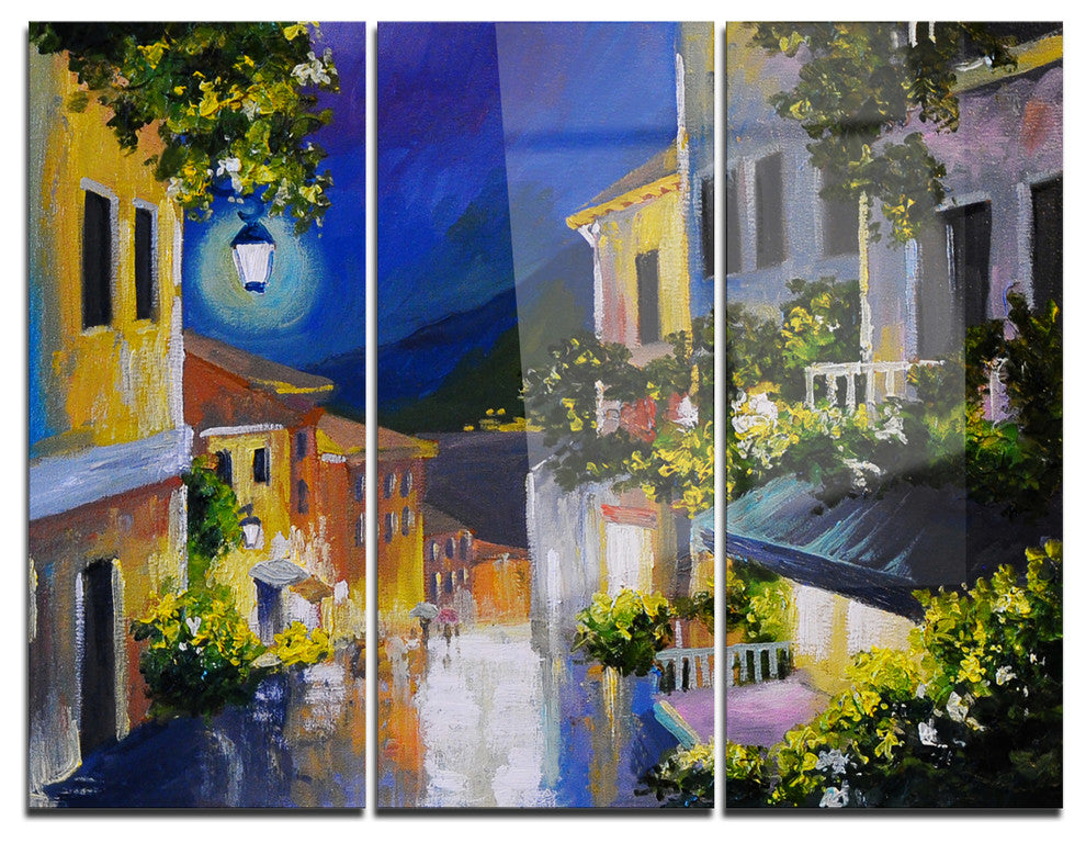 "Night City near Sea" Glossy Metal Wall Art, 3 Panels, 36"x28"