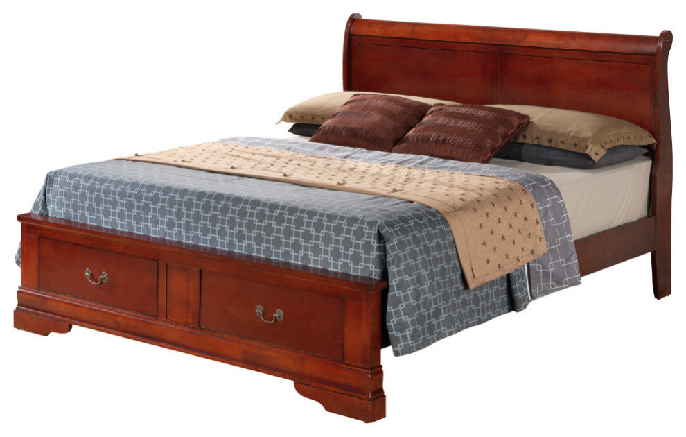 Louis Philippe Cherry Queen Storage Sleigh Wood Bed