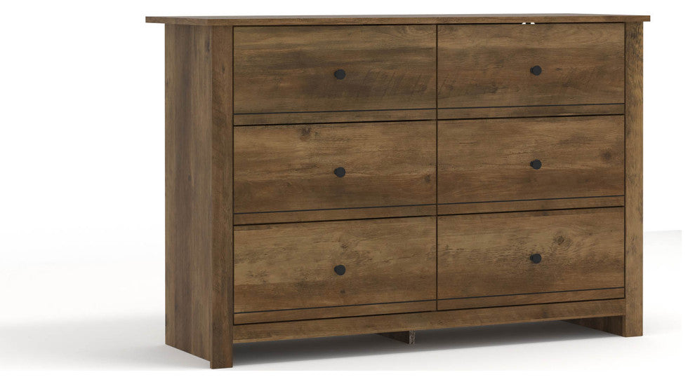 Genoa 6-Drawer Dresser, 31.5" Hx46.5" Wx16.5" D, Knotty Oak