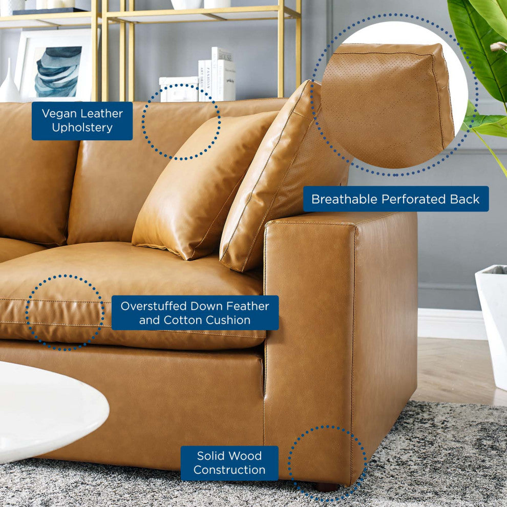 Commix Down Filled Overstuffed Vegan Leather 6-Piece Sectional Sofa - Tan