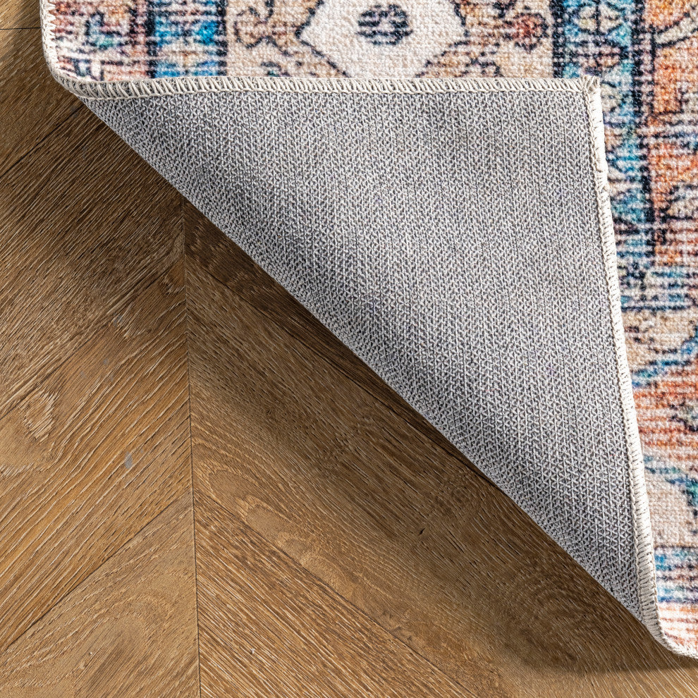 Nuloom Eleanor Washable Distressed Medallion Rug, Light Rust 3' x 5'