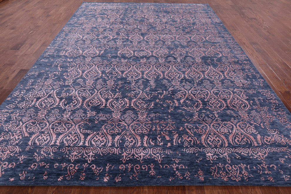 Modern Hand-Knotted Wool and Silk Rug 9' 1" X 12' 5" Q7053