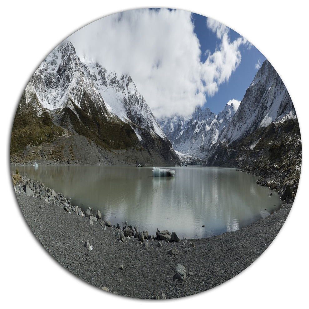 New Zealand Mountains Panorama, Landscape Disc Metal Wall Art, 11"