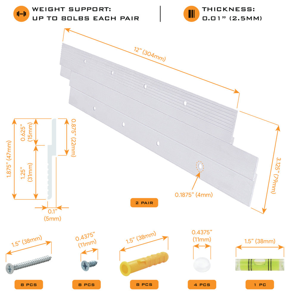 HardwareX Supply French Cleat Picture Hanger, 12 Inch, 2 Pairs