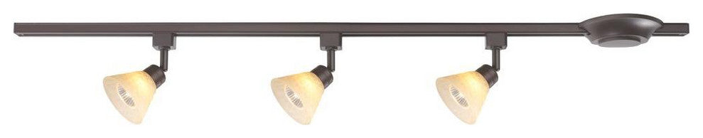 3-Light Antique Bronze And Tea Color Hammered Glass Linear Track Lighting Kit