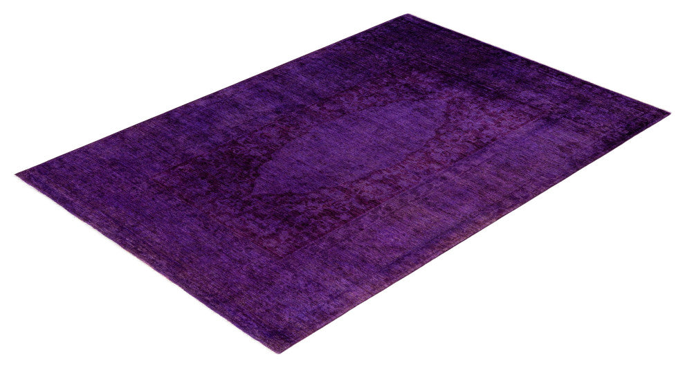 Overdyed One-of-a-Kind Hand-Knotted Area Rug Purple, 6' 1" x 9' 1"