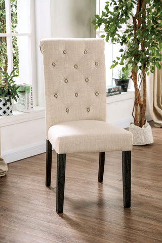Set of 2 Dining Chairs, Antique Black and Ivory