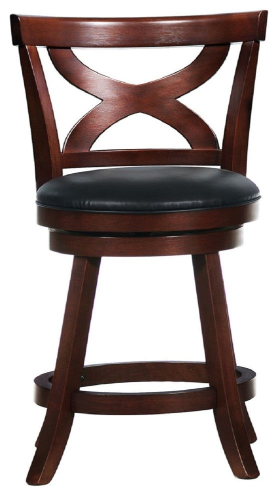 Rodney Black Faux Leather Cherry X-Back Swivel Stool, 24" Counter