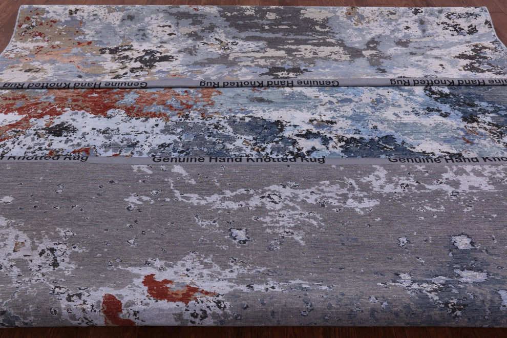 Modern Handmade Wool and Silk Rug 9' 0" X 12' 0" Q7198