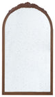 Eel 42 Inch Wall Mirror, Brown Arched Wood Frame, Hand Carved Rose Accent