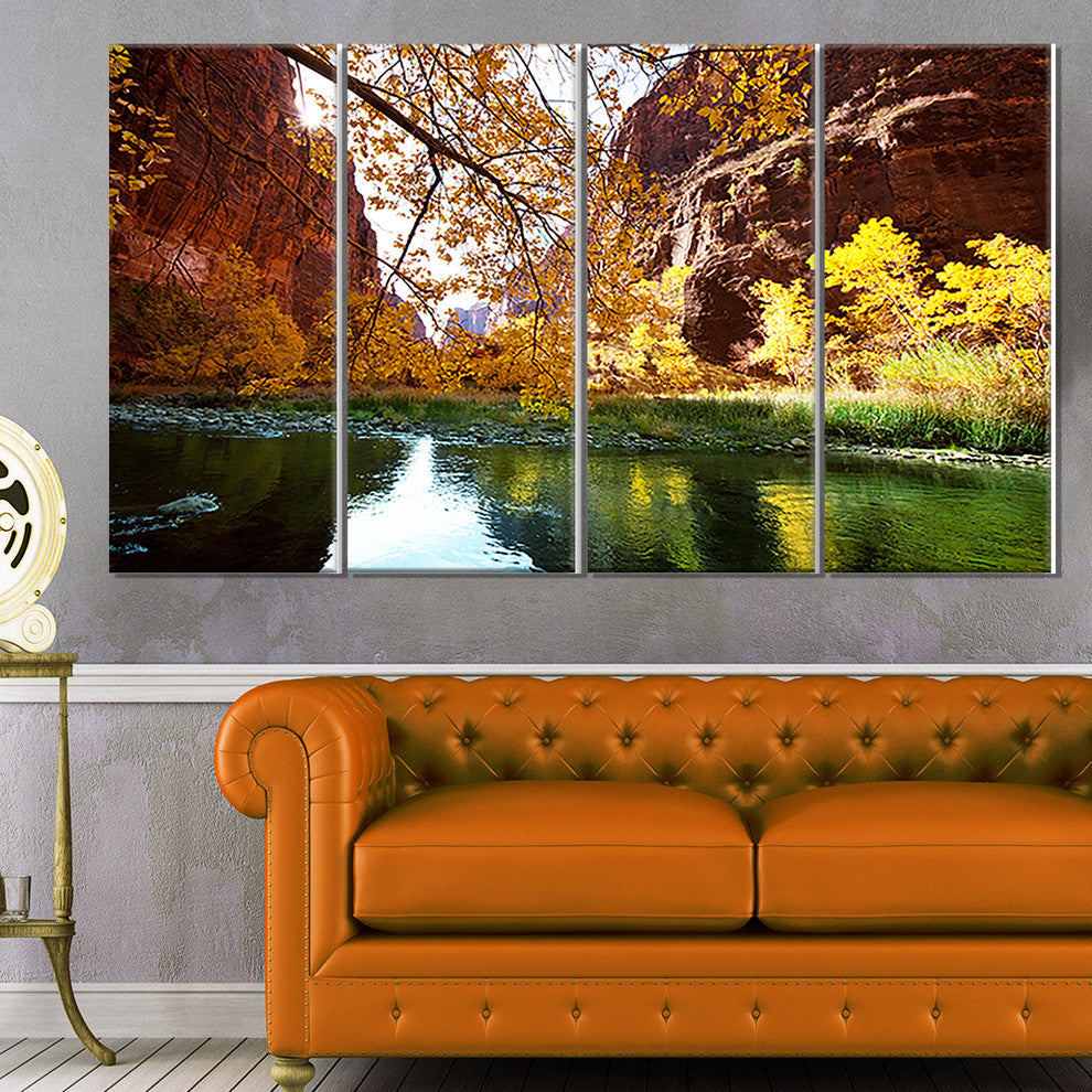 Blue Lake in Yosemite Mountains, Landscape Canvas Art Print, 48"x28", 4 Panels