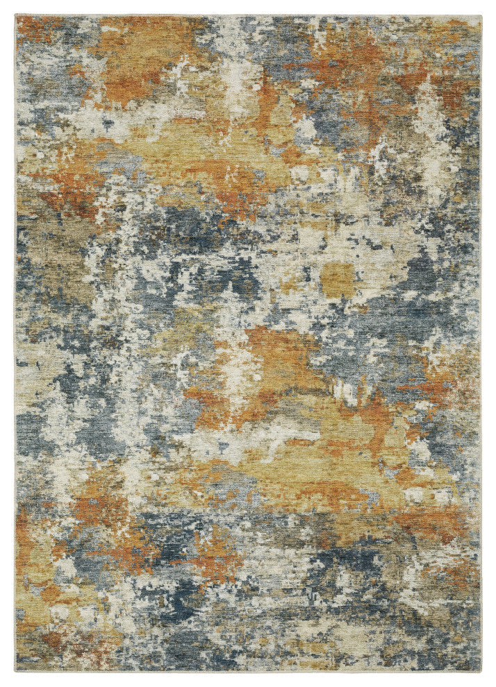 Michaela Machine Washable Abstract Orange/ Blue Area Rug, Orange, 3'6"x5'6"