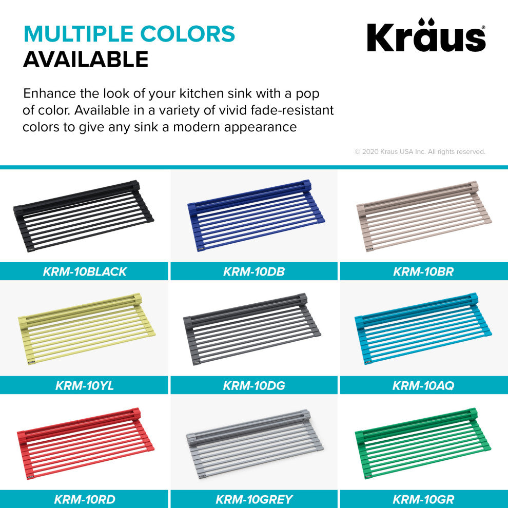 Kraus KRM-10DB Multipurpose Over-Sink Roll-Up Dish Drying Rack, Dark Blue