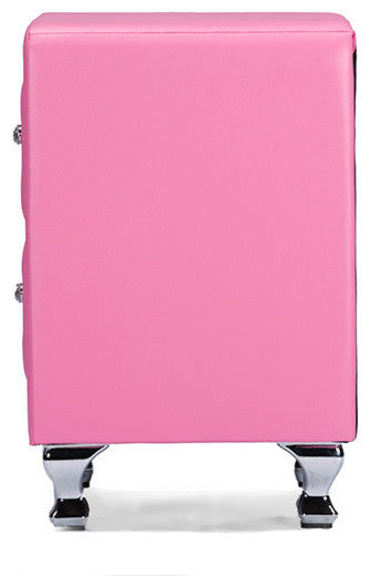 Stella Crystal Tufted Pink Leather Modern Nightstand