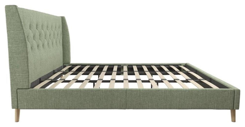 Novogratz Her Majesty King Bed in Light Green Linen