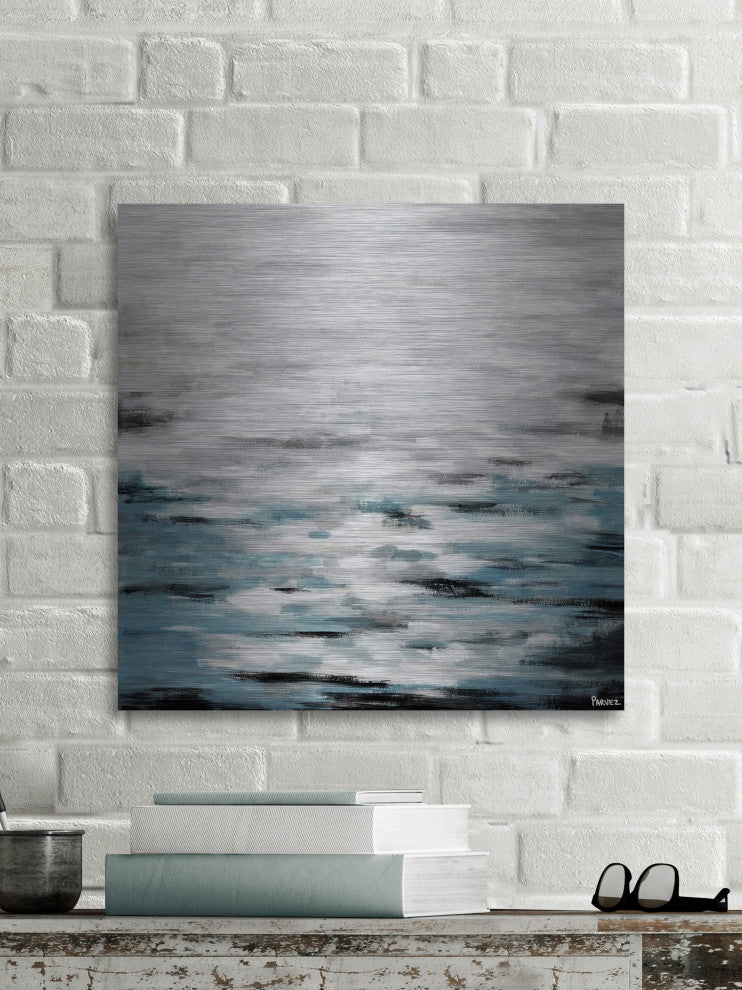 "Reflective Sea II" Painting Print on Brushed Aluminum, 32"x32"