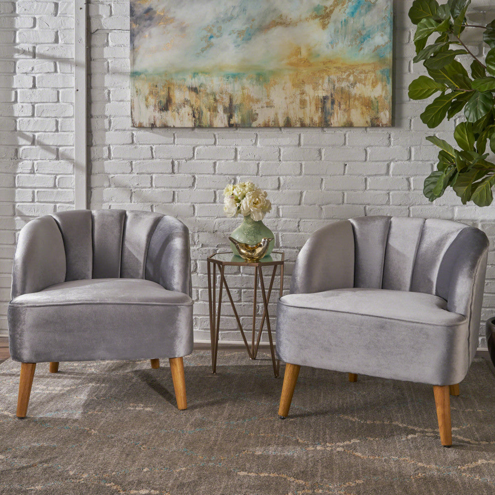GDF Studio Scarlett Modern New Velvet Club Chairs, Set of 2, Pewter