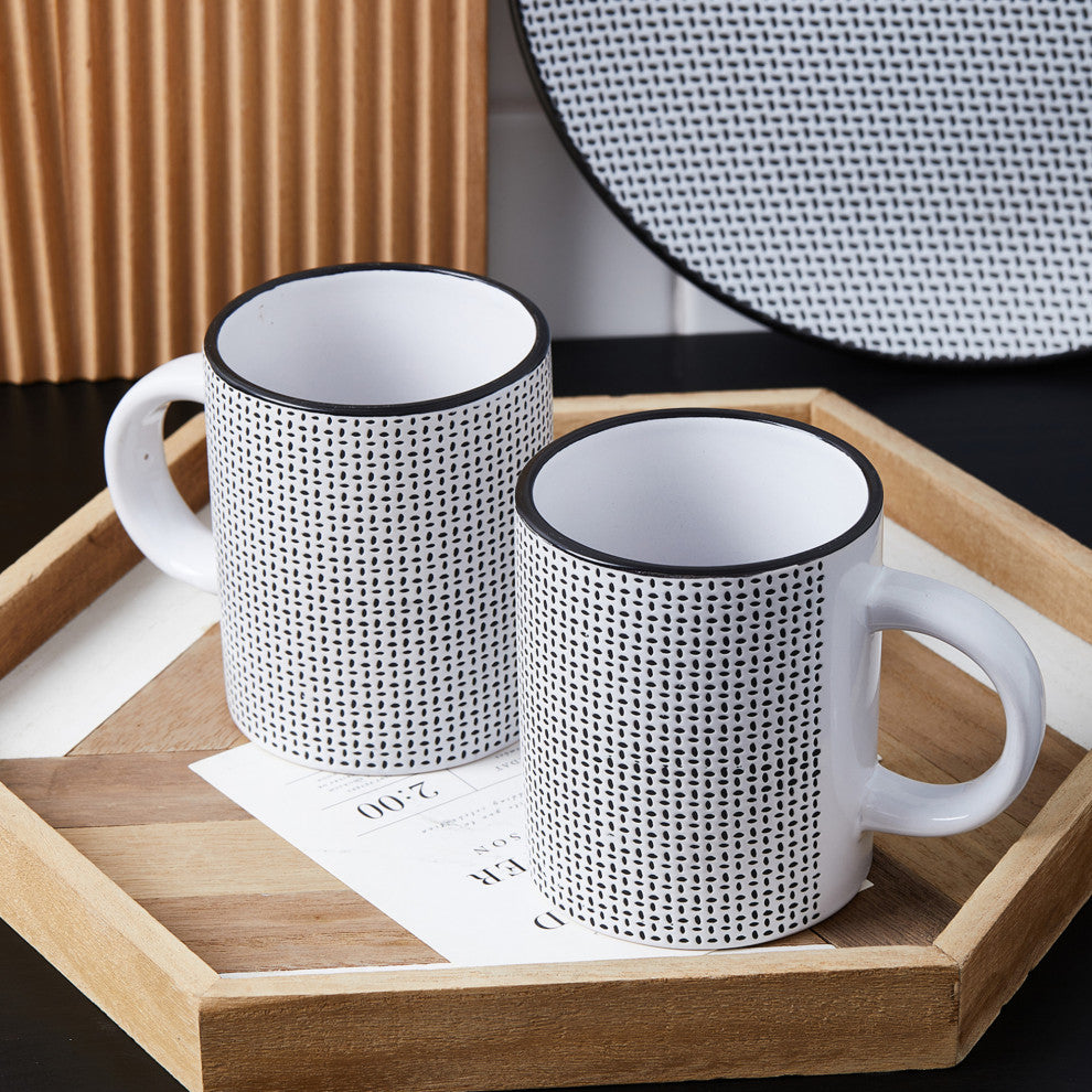 Stone Lain Daisy Stoneware 32 Piece Dinnerware Set, White and Black
