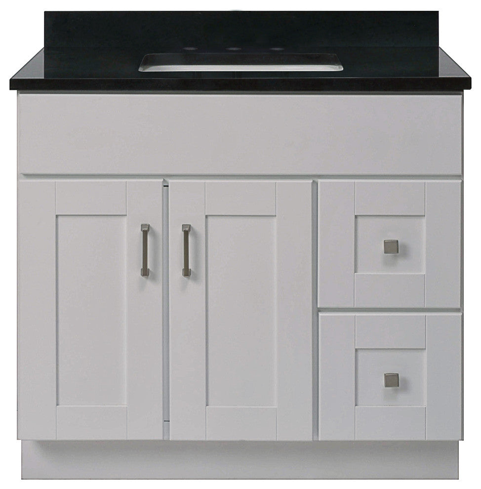 Shaker Hill  Vanity With 2-Drawers, 36", Right Side Facing