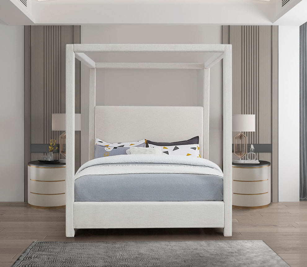 Emerson Upholstered Bed, Cream, King, Linen Textured Fabric