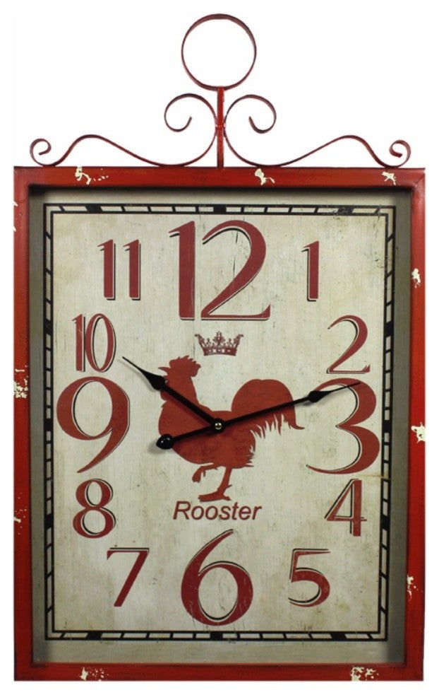 Red Rooster Metal Wall Clock, Red