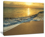 "White Waves Under Yellow Sunset" Modern Beach Canvas Art Print, 20"x12"