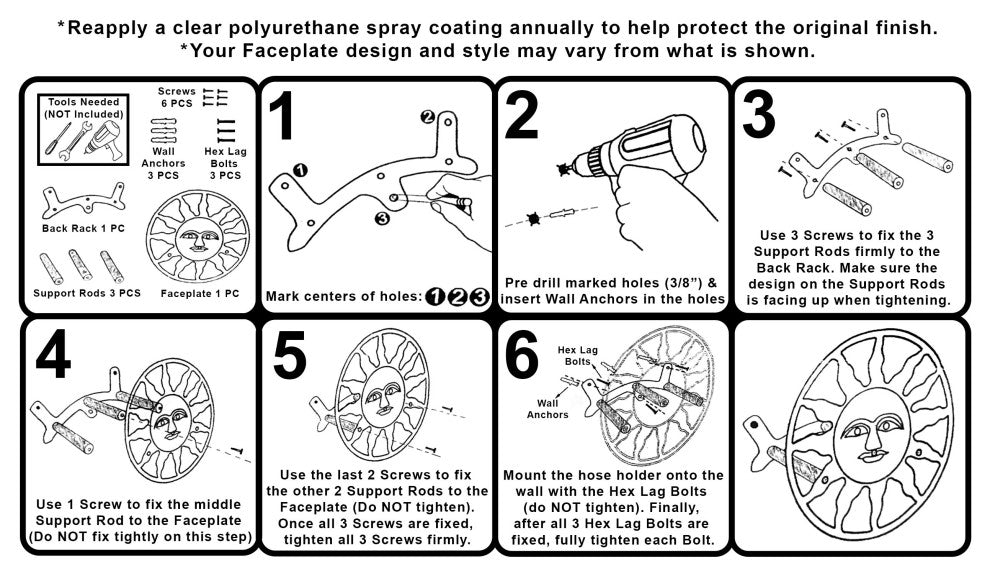 Cast Iron Mid Century Modern Stars Decorative Wall Mounted Garden Hose Holder