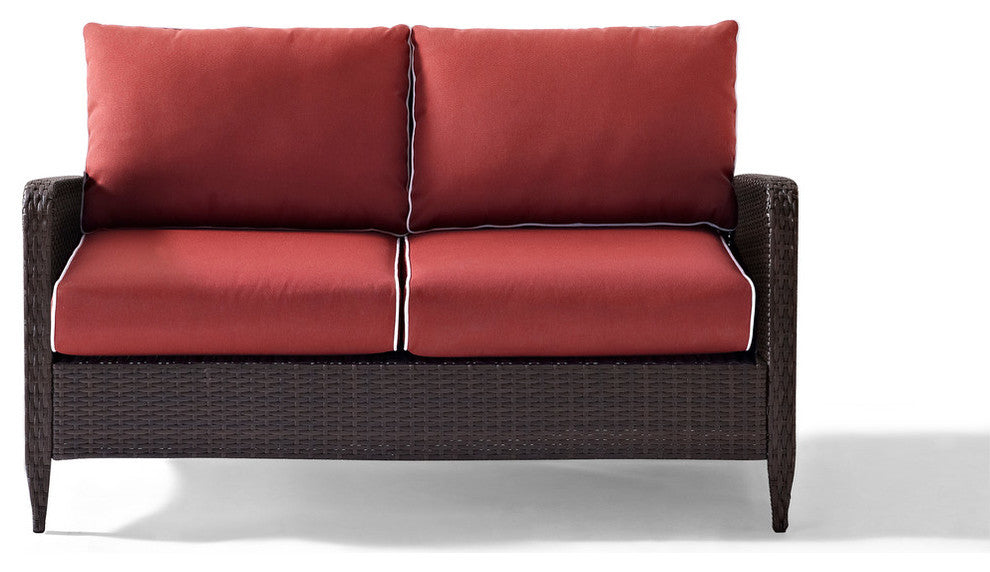 Kiawah Outdoor Wicker Loveseat With Sangria Cushions