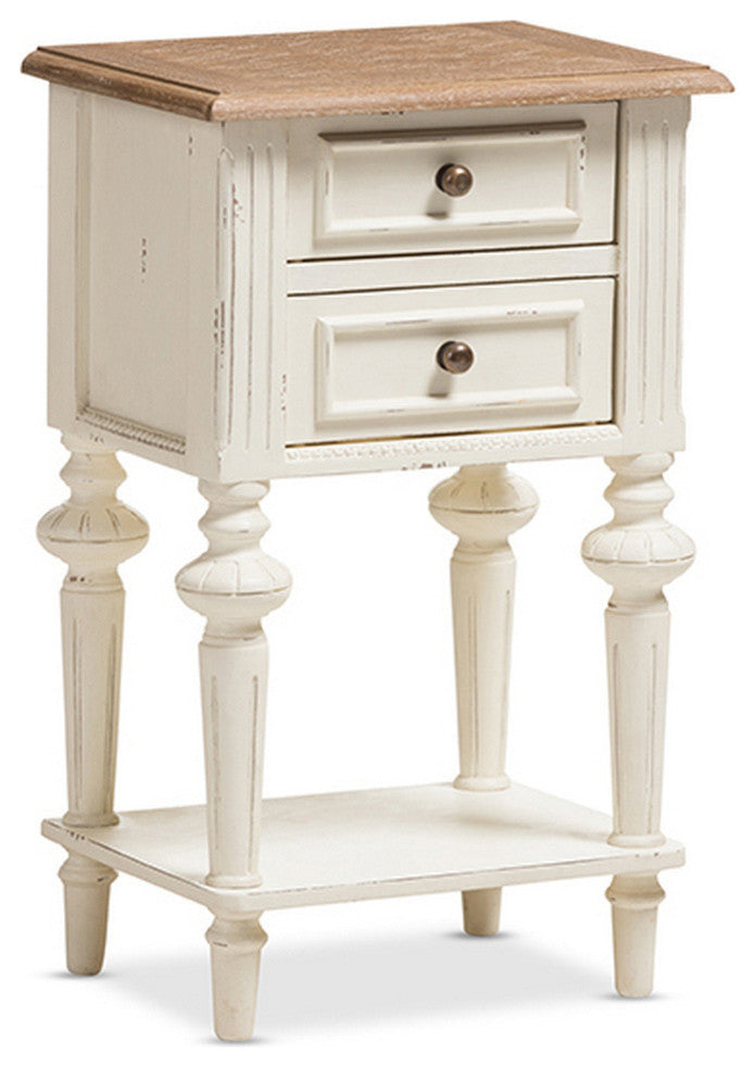 Urban Designs Weathered Oak White Wash Distressed Finish Two-Tone Nightstand