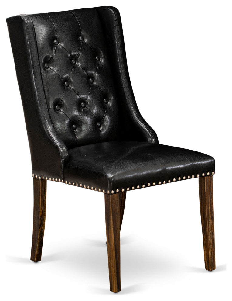 Black Dining Chair, Button Tufted Back, Wood Legs, Set of 2