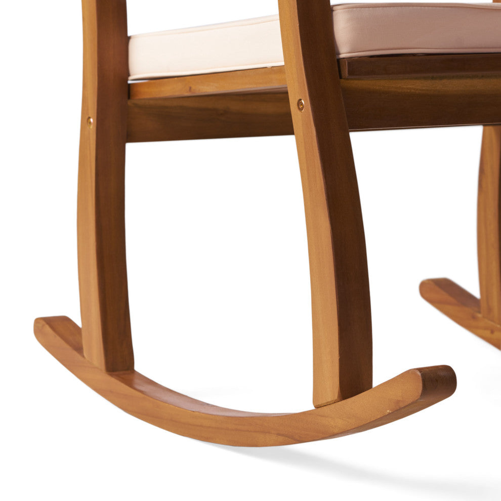 GDF Studio Sadie Outdoor Acacia Wood Rocking Chairs with Cushions, Set of 2