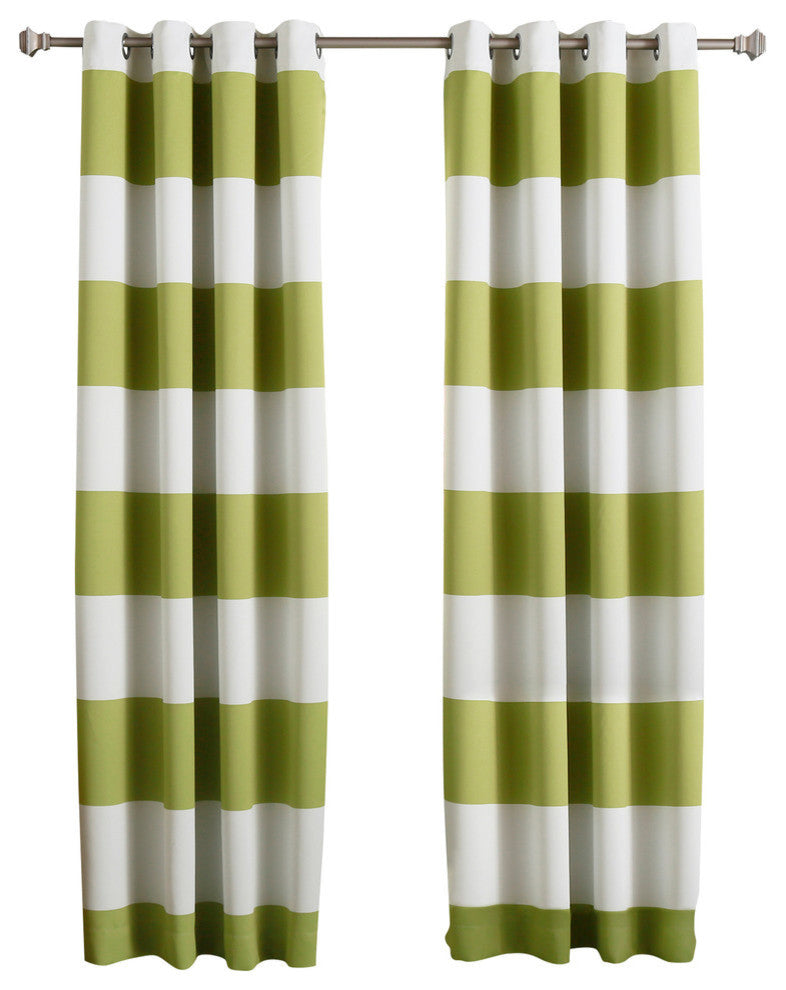 Bold Stripe Print Grommet Top Curtain Pair 84" L, Avocado