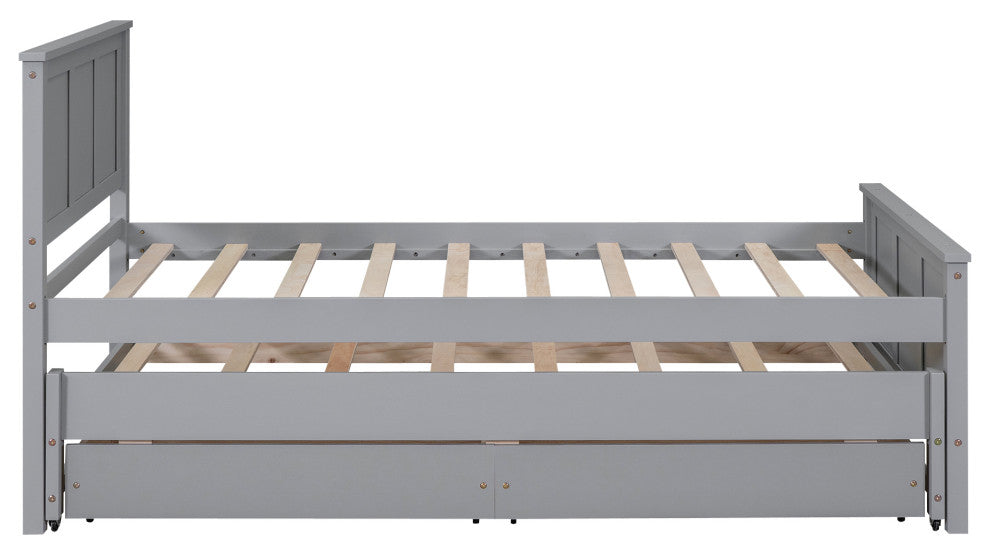 Gewnee Twin Size Platform Bed with Trundle and Drawers, Gray