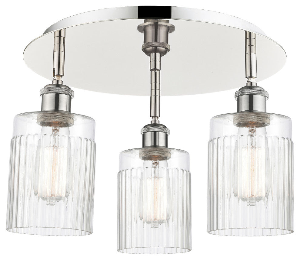 Hadley-3 Light 16" Flush Mount-Polished Nickel, Clear Glass Shade