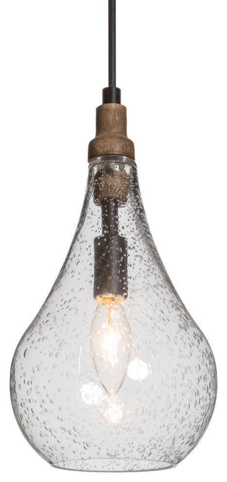 1-Light Black Traditional Seeded Glass Teardrop Mini Pendant Light