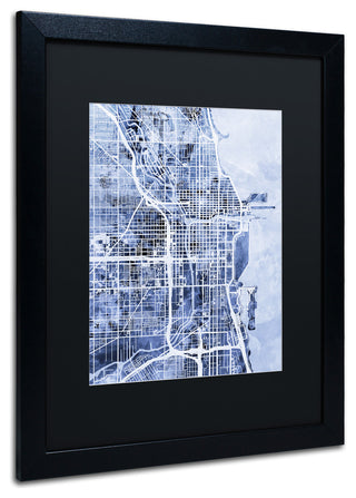 Michael Tompsett 'Chicago Street Map 2', Black Frame, Black Mat, 20x16