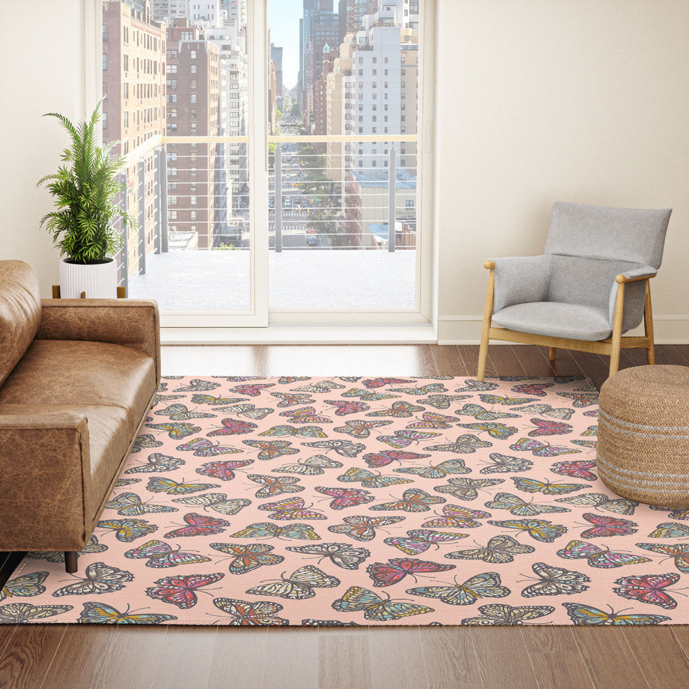 Avenie Countryside Butterflies Pink Area Rug