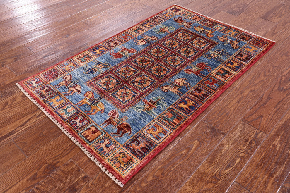 2' 7" X 4' 3" Antiqued Pazyryk Historical Design Hand Knotted Rug Q10871