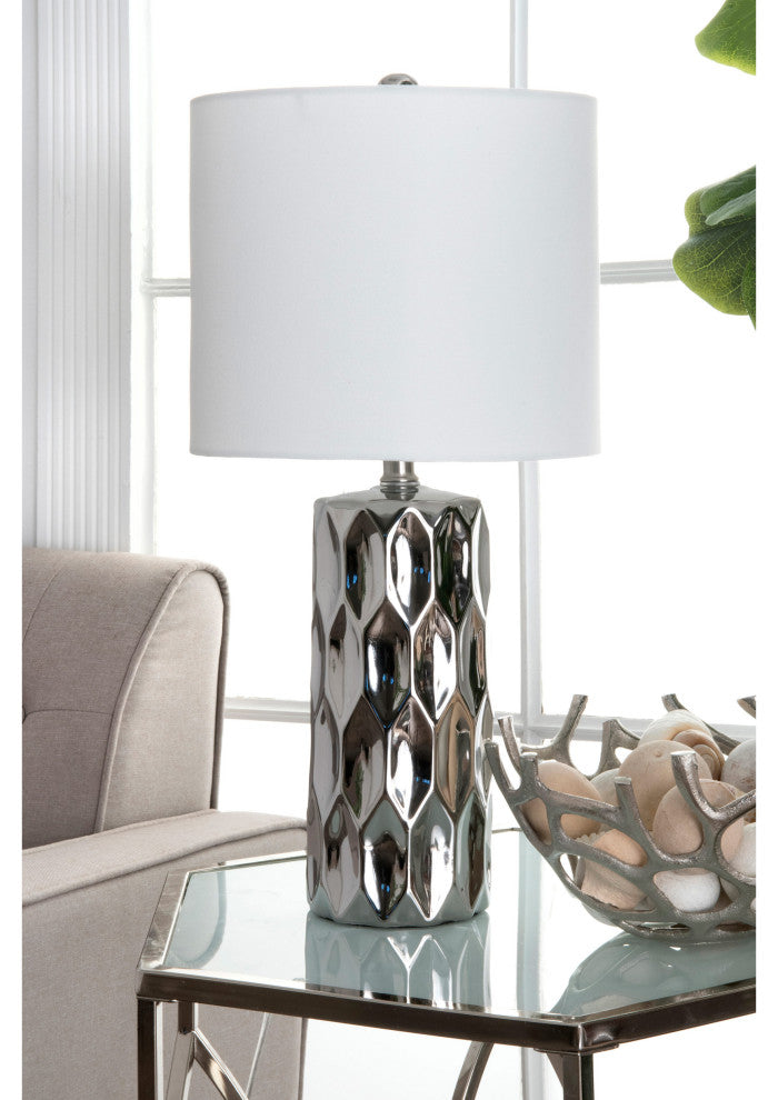 Nuloom Ceramic Linen Shade Silver Finish On-Off Switch Table Lamp, 22"