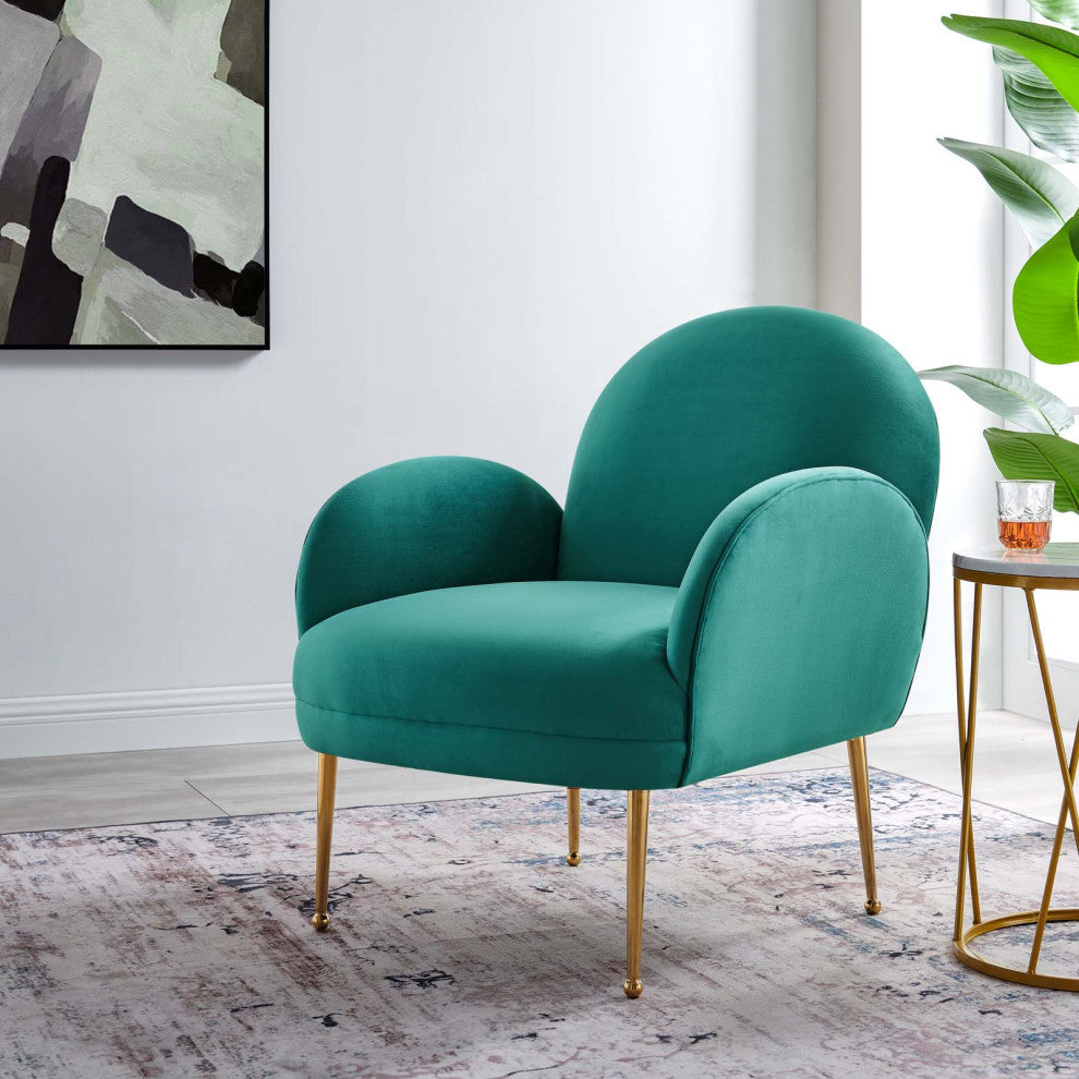 Armchair Accent Chair, Teal Blue, Velvet, Modern, Mid Century Hotel Lounge Cafe