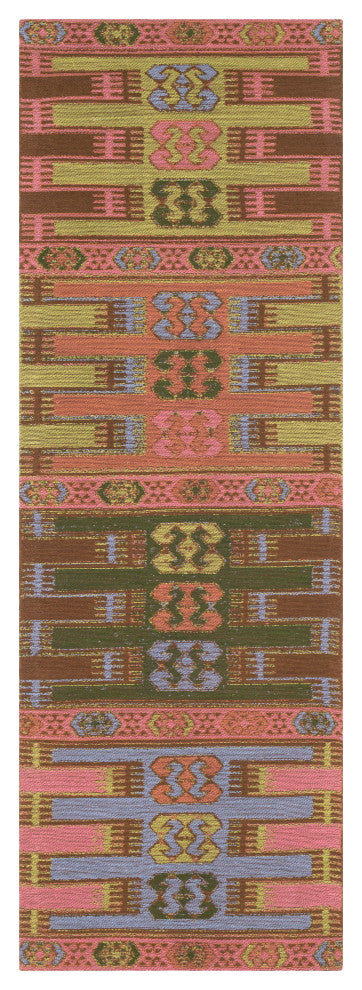 Surya Sajal SAJ-1077 2'6"x8' Rug, Dark Green/Pale Pink/Denim/Camel/Lime