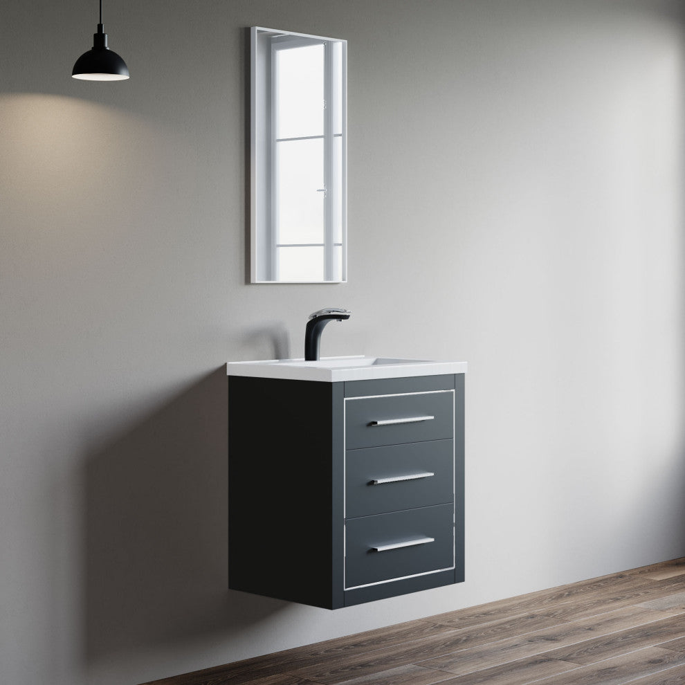 Sherwood 24" Single Vanity Set, Charcoal, Chrome Trim, Floating Only