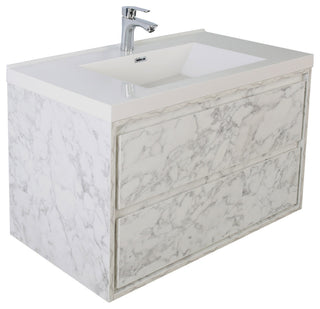 MOM Wall Mounted Vanity, Marble, 30", Single Sink, Wall Mount